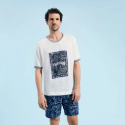 Vilebrequin Linen Men T-shirt Poulpes Bicolores -Outdoor Beach & Swimwear ALSU3O31 003 frontworn 3920x3920 1