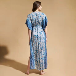 Women Long Kaftan Iris Lace- Vilebrequin X Poupette St Barth -Outdoor Beach & Swimwear AMAU3X21 301 backworn 3920x3920 1