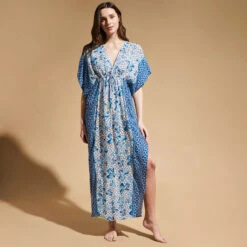 Women Long Kaftan Iris Lace- Vilebrequin X Poupette St Barth -Outdoor Beach & Swimwear AMAU3X21 301 frontworn 3920x3920 1