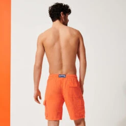 Vilebrequin Men Linen Bermuda Shorts Cargo Pockets -Outdoor Beach & Swimwear BAIE9U01 129 backworn 3920x3920 1