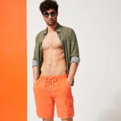 Vilebrequin Men Linen Bermuda Shorts Cargo Pockets -Outdoor Beach & Swimwear BAIE9U01 129 supp1 3920x3920 1