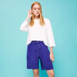 Vilebrequin Unisex Terry Bermuda Solid -Outdoor Beach & Swimwear BOLC3Q02 354 frontworn women 3920x3920 1