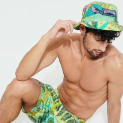 Vilebrequin Unisex Linen Printed Bucket Hat Jungle Rousseau -Outdoor Beach & Swimwear BYNC3U03 414 frontworn 3920x3920 1