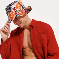 Vilebrequin Unisex Linen Printed Hat Presse Citron -Outdoor Beach & Swimwear BYNC3U94 256 backworn 3920x3920 1