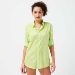 Vilebrequin Unisex Cotton Voile Lightweight Shirt Solid -Outdoor Beach & Swimwear CCAC3V00 417 frontworn women 3920x3920 1
