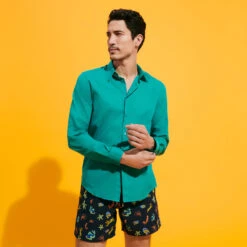 Vilebrequin Unisex Cotton Voile Lightweight Shirt Solid -Outdoor Beach & Swimwear CCAC3V00 467 frontworn 3920x3920 1