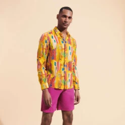 Vilebrequin Unisex Cotton Voile Lightweight Shirt Sunny Streets 13 Vilebrequin Unisex Cotton Voile Lightweight Shirt Sunny Streets -Outdoor Beach & Swimwear CCAH3V06 110 frontworn 3920x3920 1