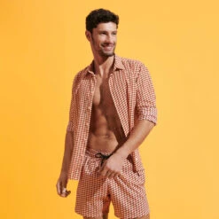 Vilebrequin Unisex Cotton Voile Lightweight Shirt Micro Mouettes -Outdoor Beach & Swimwear CCAH3V40 121 frontworn 3920x3920 1