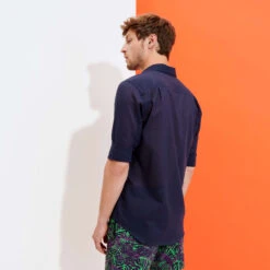 Vilebrequin Unisex Cotton Shirt Solid -Outdoor Beach & Swimwear CCAP501P 390 backworn 3920x3920 1