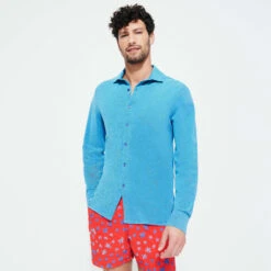 Vilebrequin Men Changing Cotton Pique Shirt -Outdoor Beach & Swimwear CLDH2N02 301 frontworn 3920x3920 1