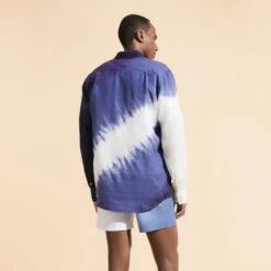 Vilebrequin Men Linen Shirt Tie & Dye -Outdoor Beach & Swimwear CRSH3U15 367 backworn 3920x3920 1
