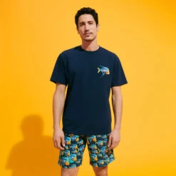 Vilebrequin Men Organic Cotton T-shirt Piranhas 10 Vilebrequin Men Organic Cotton T-shirt Piranhas -Outdoor Beach & Swimwear EDTU3P17 390 frontworn 3920x3920 1
