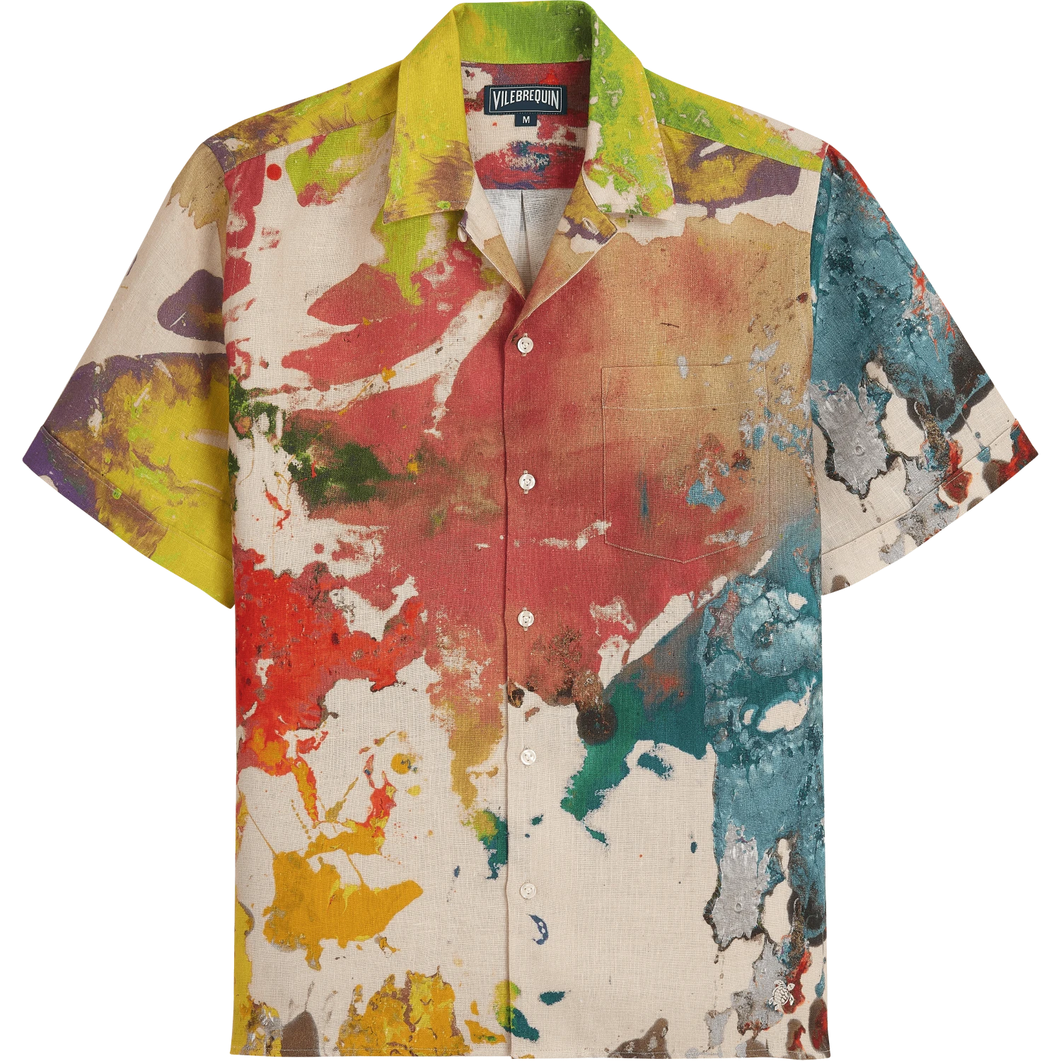 Men Bowling Shirt Linen Gra - Vilebrequin X John M Armleder 3 Men Bowling Shirt Linen Gra - Vilebrequin X John M Armleder