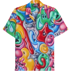 Men Bowling Shirt Linen Faces In Places - Vilebrequin X Kenny Scharf