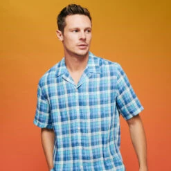 Men Bowling Shirt Checks - Vilebrequin X The Beach Boys -Outdoor Beach & Swimwear ELYZ3U13 390 frontworn 3920x3920 1