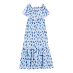 Vilebrequin Women Long Off The Shoulders Cotton Dress Flash Flowers -Outdoor Beach & Swimwear FDOC3V28 354 back 3920x3920 1