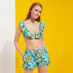 Vilebrequin Women Flatbelt Swimshort Butterflies -Outdoor Beach & Swimwear FERC3F33 333 frontworn 3920x3920 1