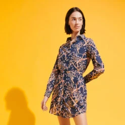 Vilebrequin Women Cotton Voile Shirt Dress Sweet Blossom -Outdoor Beach & Swimwear FNCU3V70 390 frontworn 3920x3920 1