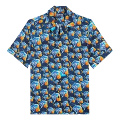 Vilebrequin Men Linen Bowling Shirt Piranhas