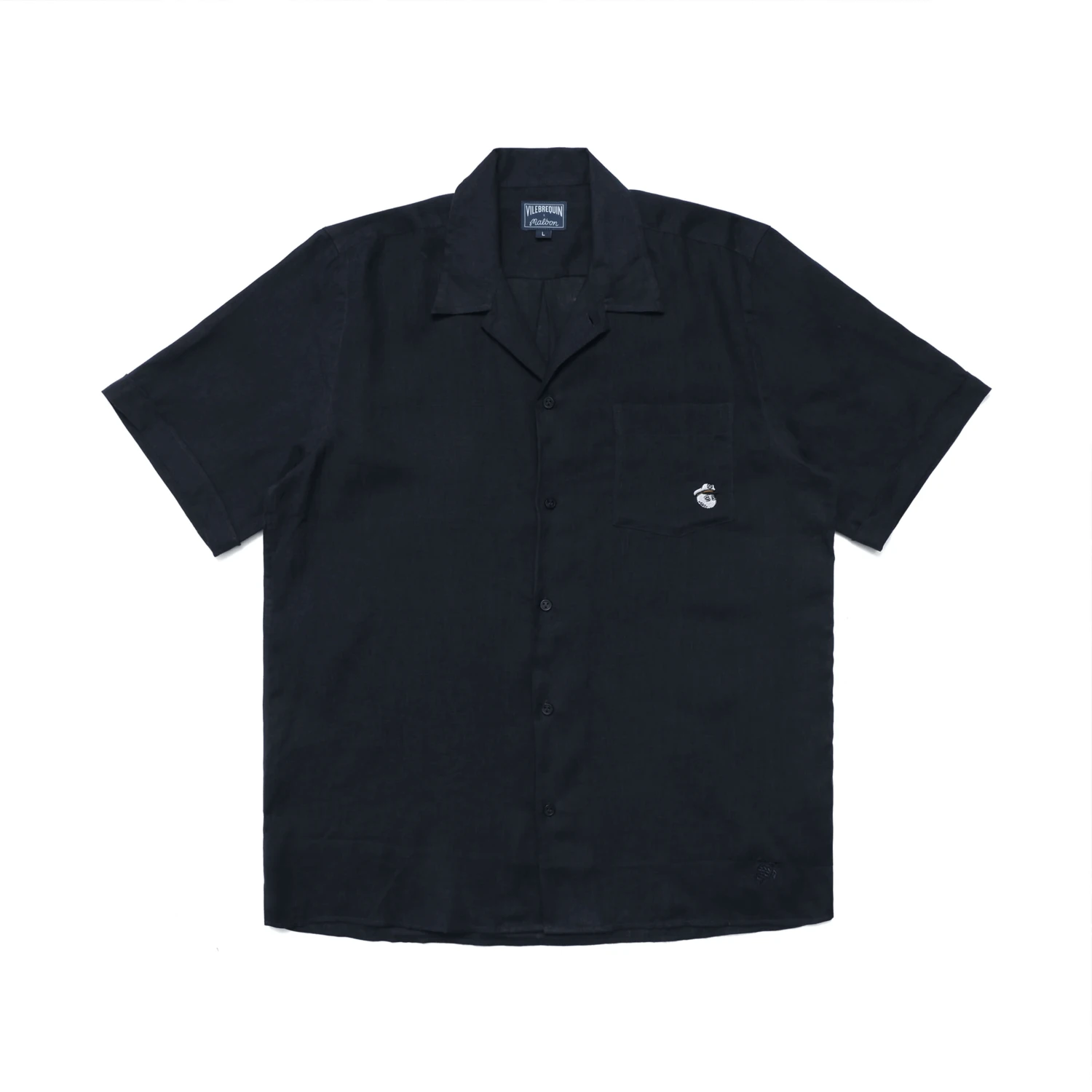 Men Linen Bowling Shirt In Solid Navy - Vilebrequin X Malbon 5 Men Linen Bowling Shirt In Solid Navy - Vilebrequin X Malbon - Image 3