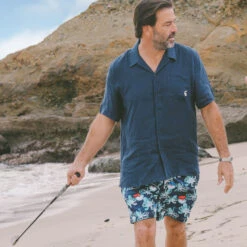 Men Linen Bowling Shirt In Solid Navy - Vilebrequin X Malbon 13 Men Linen Bowling Shirt In Solid Navy - Vilebrequin X Malbon -Outdoor Beach & Swimwear HARZ3U33 390 supp4 3920x3920 1