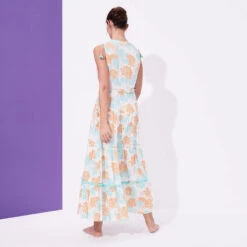 Women Maxi Dress Iridescent Flowers Of Joy- Vilebrequin X Poupette St Barth -Outdoor Beach & Swimwear IVYU2X17 219 backworn 3920x3920 1