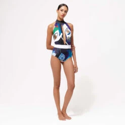 Women One-piece Halter Swimsuit Envoûtement - Vilebrequin X Deux Femmes Noires -Outdoor Beach & Swimwear LAMU3H87 354 frontworn 3920x3920 1