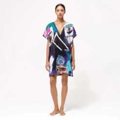 Women Cotton Voile Maxi Dress Envoûtement - Vilebrequin X Deux Femmes Noires -Outdoor Beach & Swimwear LDSU3V88 354 frontworn 3920x3920 1