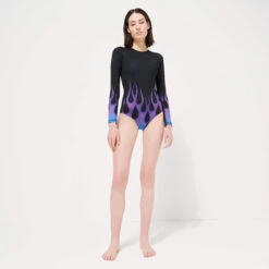 Women Rashguard Long-Sleeves One-piece Swimsuit Hot Rod 360° - Vilebrequin X Sylvie Fleury -Outdoor Beach & Swimwear LEXH2R56 990 frontworn 3920x3920 1