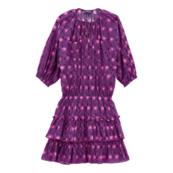 Vilebrequin Women Short Ruffles And Long Sleeves Cotton Dress Hypno Shell