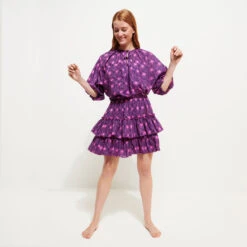 Vilebrequin Women Short Ruffles And Long Sleeves Cotton Dress Hypno Shell -Outdoor Beach & Swimwear LURC3V11 390 supp1 3920x3920 1
