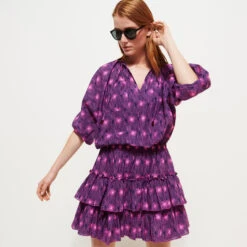 Vilebrequin Women Short Ruffles And Long Sleeves Cotton Dress Hypno Shell -Outdoor Beach & Swimwear LURC3V11 390 supp2 3920x3920 1