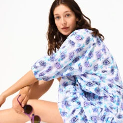 Vilebrequin Women Short Ruffles Cotton Dress Flash Flowers -Outdoor Beach & Swimwear LURC3V28 354 supp3 3920x3920 1