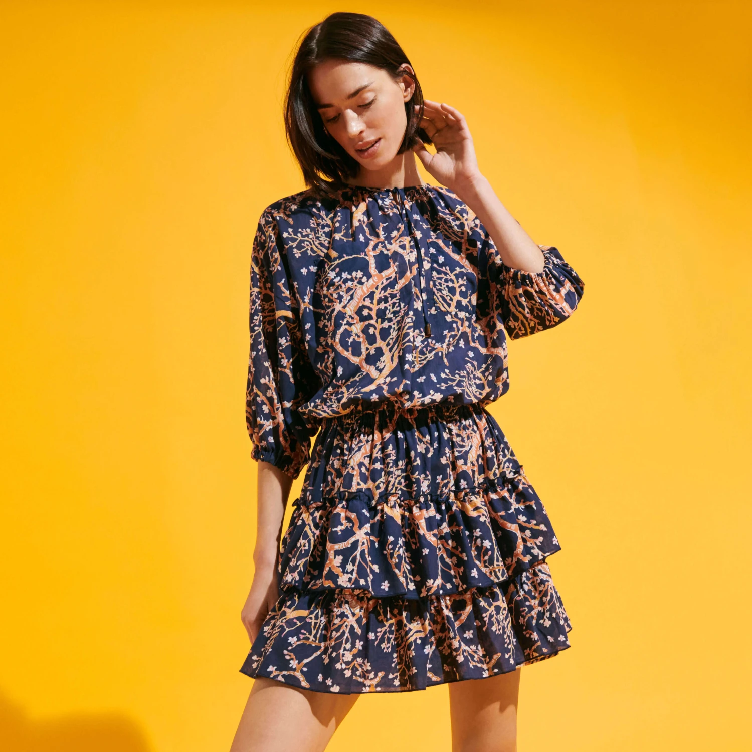 Vilebrequin Women Short Ruffles Cotton Dress Sweet Blossom 5 Vilebrequin Women Short Ruffles Cotton Dress Sweet Blossom - Image 3