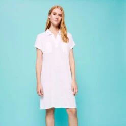 Vilebrequin Women Linen Long Polo Dress Solid -Outdoor Beach & Swimwear LVEU2O00 010 frontworn 3920x3920 1