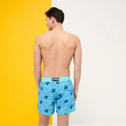 Vilebrequin Men Swim Trunks Turtles Splash Flocked -Outdoor Beach & Swimwear MOOC1D00 381 backworn 3920x3920 1