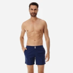 Vilebrequin Men Flat Belt Stretch Swim Trunk Solid 12 Vilebrequin Men Flat Belt Stretch Swim Trunk Solid -Outdoor Beach & Swimwear MSEP713P 390 frontworn 3920x3920 1