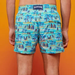 Men Stretch Swim Trunks Palms & Surfs - Vilebrequin X The Beach Boys -Outdoor Beach & Swimwear MSOZ3F12 381 backworn 3920x3920 1