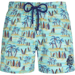 Men Stretch Swim Trunks Palms & Surfs - Vilebrequin X The Beach Boys