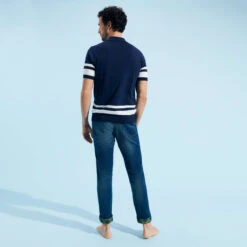 Vilebrequin Men Stripped Cotton Knit Polo -Outdoor Beach & Swimwear NRFU3P01 390 backworn 3920x3920 1