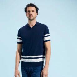 Vilebrequin Men Stripped Cotton Knit Polo -Outdoor Beach & Swimwear NRFU3P01 390 frontworn 3920x3920 1