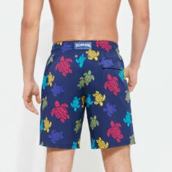 Vilebrequin Men Long Swim Trunks Ronde Des Tortues -Outdoor Beach & Swimwear OKIC3F36 390 backworn 3920x3920 1