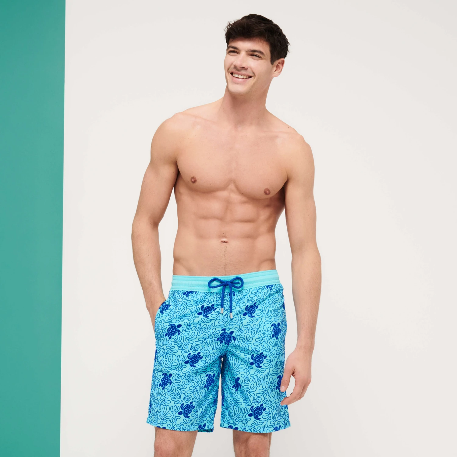 Vilebrequin Men Swim Trunks Long Turtles Splash Flocked 5 Vilebrequin Men Swim Trunks Long Turtles Splash Flocked - Image 3
