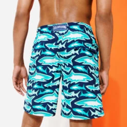 Vilebrequin Men Long Swim Trunks Requins 3D -Outdoor Beach & Swimwear OKOC3B07 390 backworn 3920x3920 1