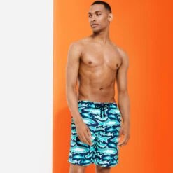 Vilebrequin Men Long Swim Trunks Requins 3D -Outdoor Beach & Swimwear OKOC3B07 390 frontworn 3920x3920 1