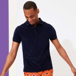 Vilebrequin Men Terry Cloth Polo Shirt Solid 11 Vilebrequin Men Terry Cloth Polo Shirt Solid -Outdoor Beach & Swimwear PAFP551P 390 frontworn 3920x3920 1