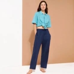 Vilebrequin Unisex Linen Pants Solid -Outdoor Beach & Swimwear PIEU2O00 390 frontworn women 3920x3920 1