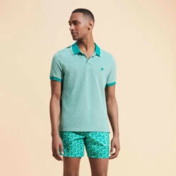 Vilebrequin Men Cotton Changing Color Pique Polo Shirt -Outdoor Beach & Swimwear PLNU3N02 467 frontworn 3920x3920 1