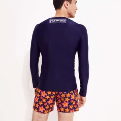 Vilebrequin Men Long Sleeves Zipper Rashguard Solid -Outdoor Beach & Swimwear RGZU2R35 390 backworn 3920x3920 1