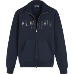 Vilebrequin Men Cotton Front Zip Sweatshirt Neo Médusa Brodé